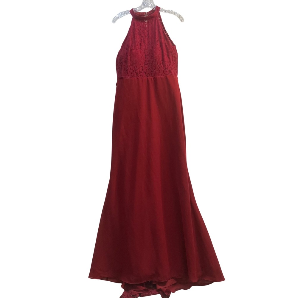 Christina Wu Celebration‎ Claret Red Lace Halter Gown 22775 Size 12 Formal Dress